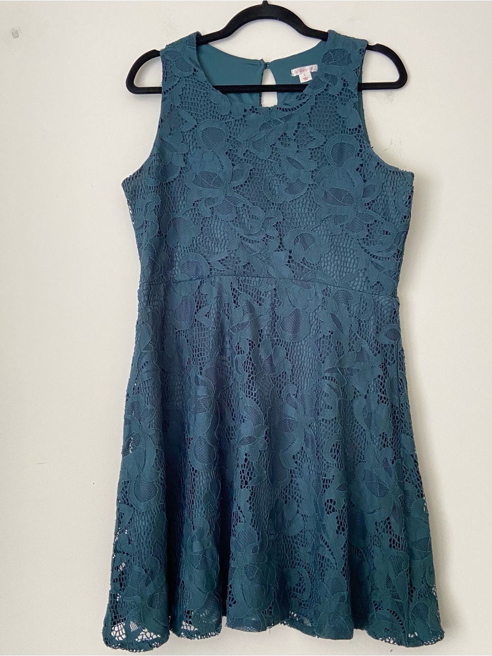 Xhilaration L Dark Green Lace Dress Sleeveless Floral Crochet Overlay Fit &Flare